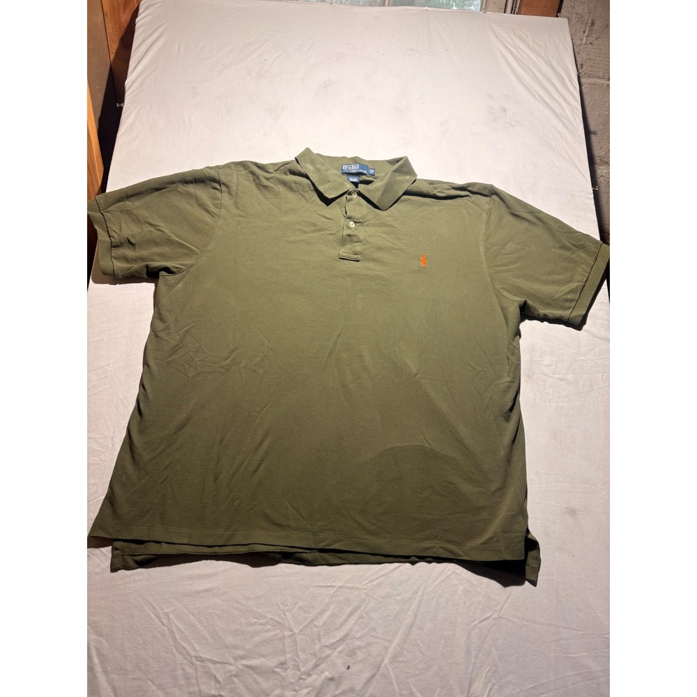 Polo Ralph Lauren Mens 3XB Big Olive Green Cotton Mesh Polo Shirt Orange Pony
